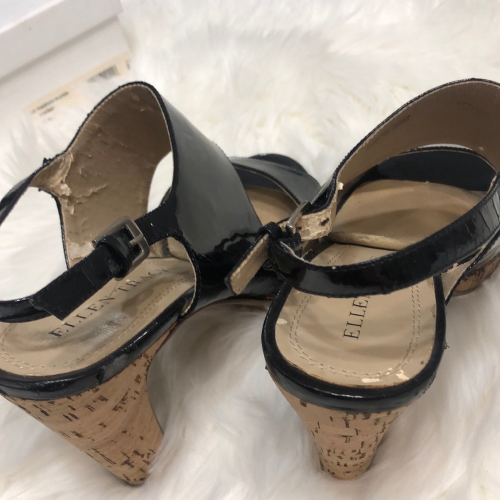 Ellen Tracy Cory leather black cork sandals 7 - Picture 7 of 7